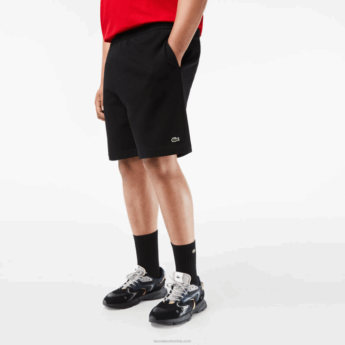 hombres Lacoste 6F24463 negro 031 Shorts de felpa cepillada de algodón orgánico - talla grande - grande