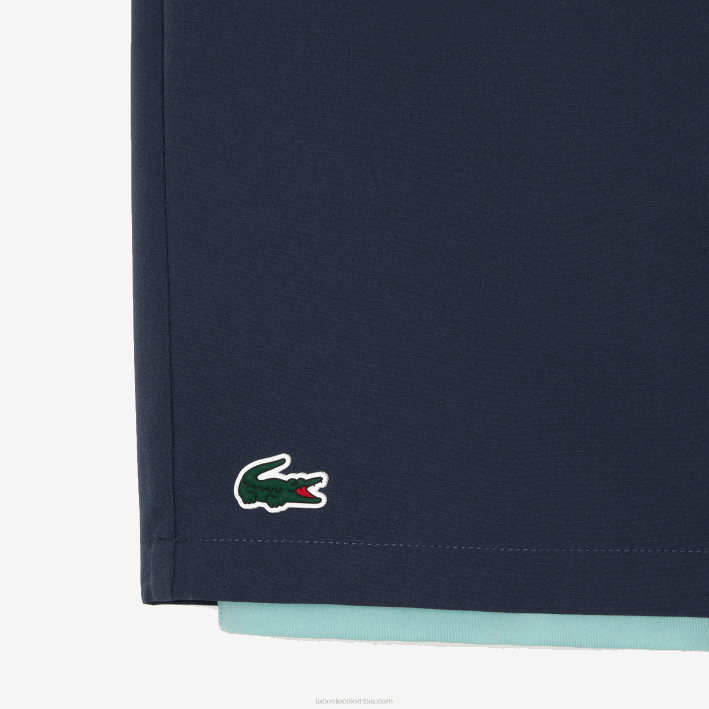 hombres Lacoste 6F24480 azul verde claro b00 pantalones cortos deportivos de dos tonos con calzoncillos incorporados
