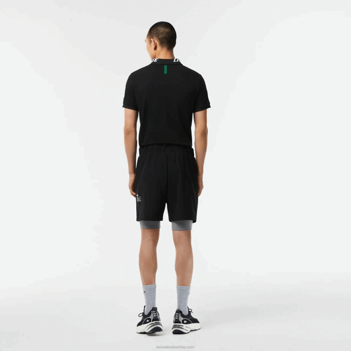 hombres Lacoste 6F24481 negro gris chine x0i pantalones cortos deportivos de dos tonos con calzoncillos incorporados