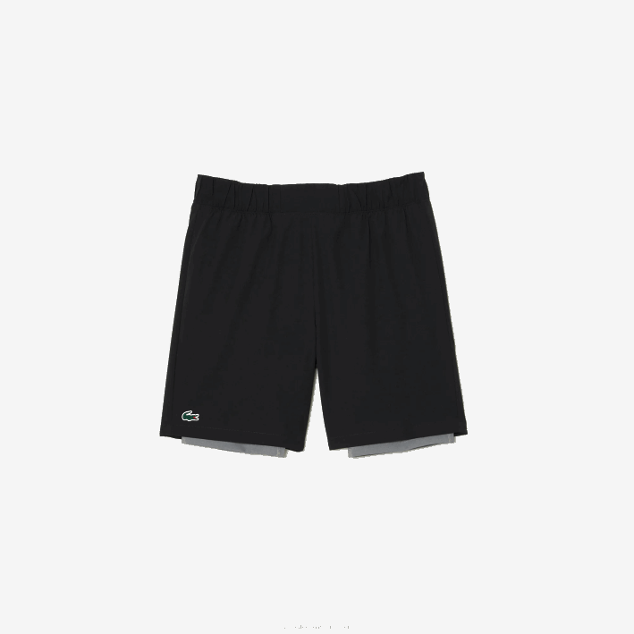 hombres Lacoste 6F24481 negro gris chine x0i pantalones cortos deportivos de dos tonos con calzoncillos incorporados