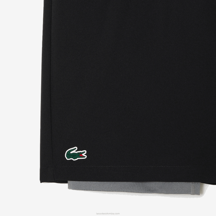 hombres Lacoste 6F24481 negro gris chine x0i pantalones cortos deportivos de dos tonos con calzoncillos incorporados