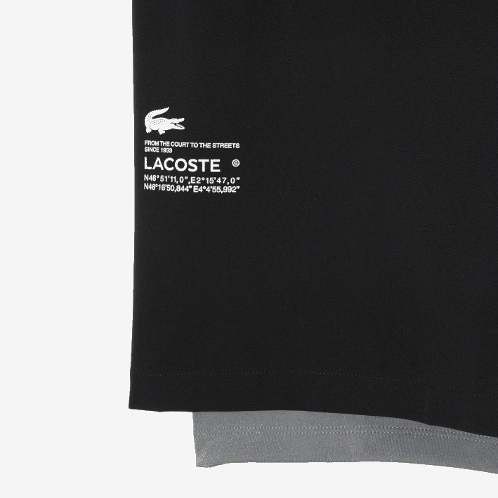 hombres Lacoste 6F24481 negro gris chine x0i pantalones cortos deportivos de dos tonos con calzoncillos incorporados