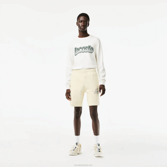 hombres Lacoste 6F24486 xfj blanco shorts de felpa de algodón orgánico sin cepillar