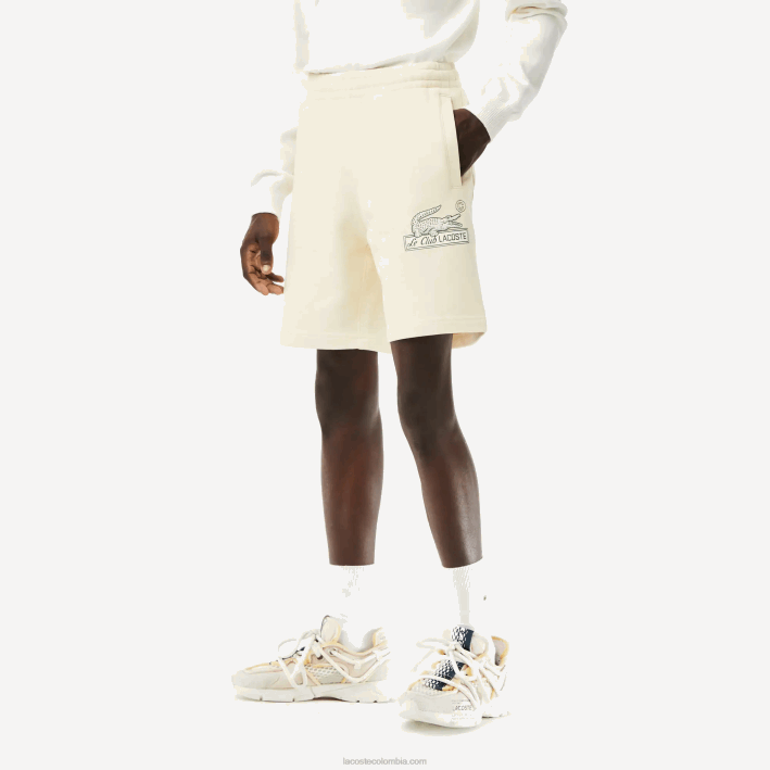 hombres Lacoste 6F24486 xfj blanco shorts de felpa de algodón orgánico sin cepillar