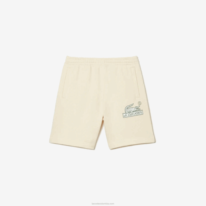 hombres Lacoste 6F24486 xfj blanco shorts de felpa de algodón orgánico sin cepillar