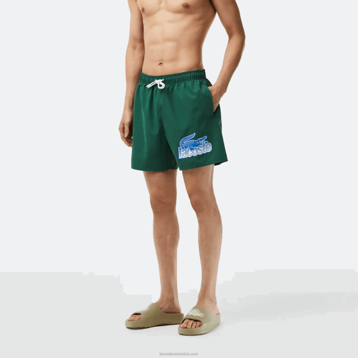 hombres Lacoste 6F24519 verde 132 bañador de secado rápido con bolsa de viaje