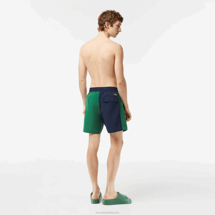 hombres Lacoste 6F24520 azul marino verde blanco ast bañador de poliéster reciclado colorblock