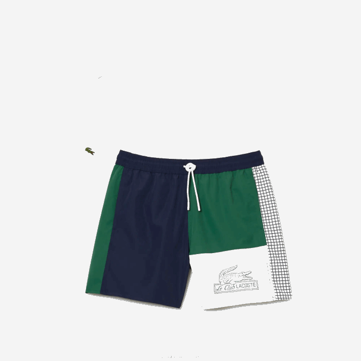 hombres Lacoste 6F24520 azul marino verde blanco ast bañador de poliéster reciclado colorblock