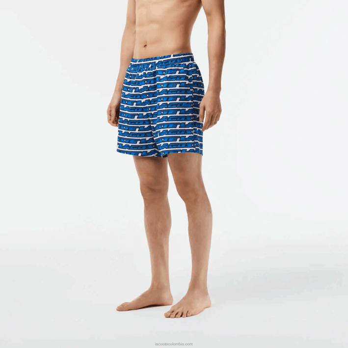 hombres Lacoste 6F24524 blanco azul cualquiera bañador con estampado de dos tonos