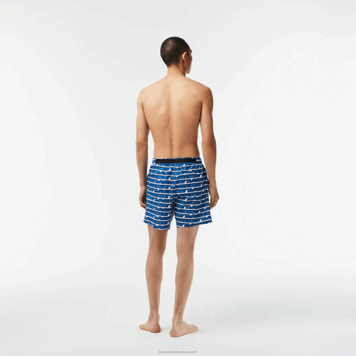 hombres Lacoste 6F24524 blanco azul cualquiera bañador con estampado de dos tonos