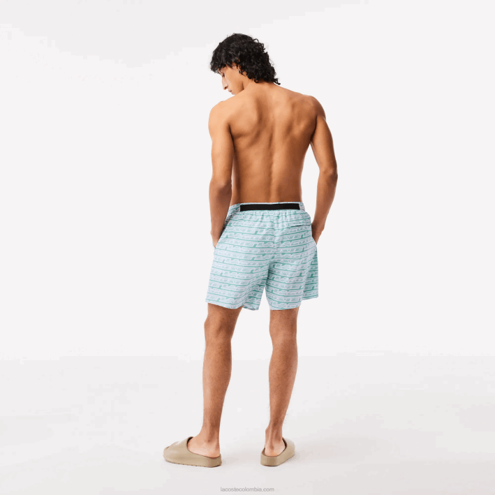 hombres Lacoste 6F24525 verde claro cr5 bañador con estampado de dos tonos