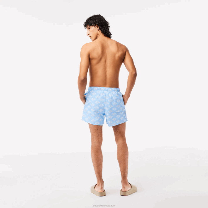 hombres Lacoste 6F24529 azul blanco fv2 bañador con estampado de monograma de dos tonos