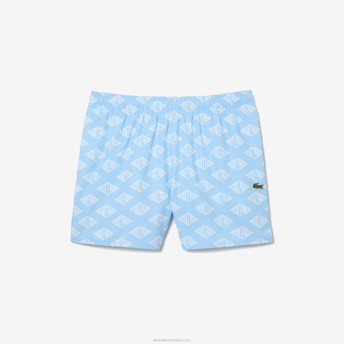 hombres Lacoste 6F24529 azul blanco fv2 bañador con estampado de monograma de dos tonos