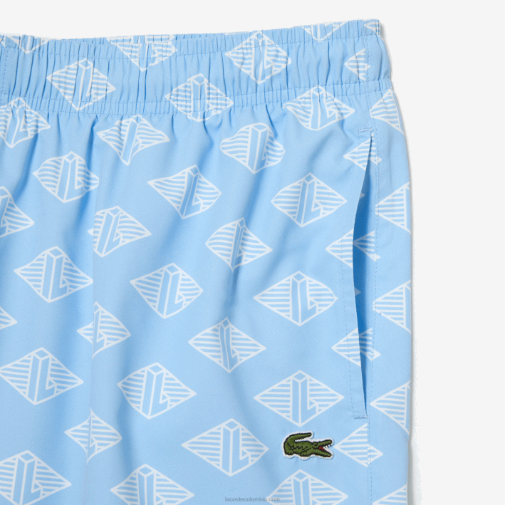 hombres Lacoste 6F24529 azul blanco fv2 bañador con estampado de monograma de dos tonos