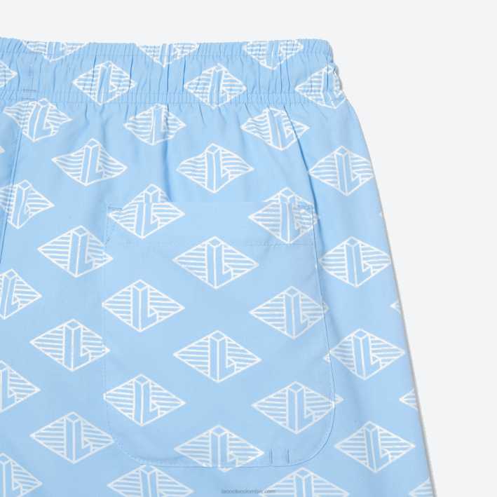 hombres Lacoste 6F24529 azul blanco fv2 bañador con estampado de monograma de dos tonos