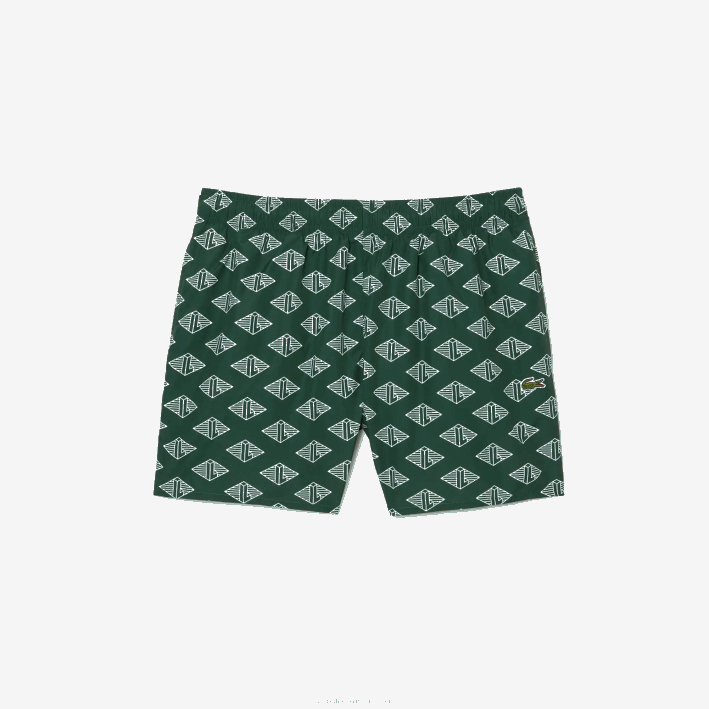 hombres Lacoste 6F24530 año blanco verde bañador con estampado de monograma de dos tonos