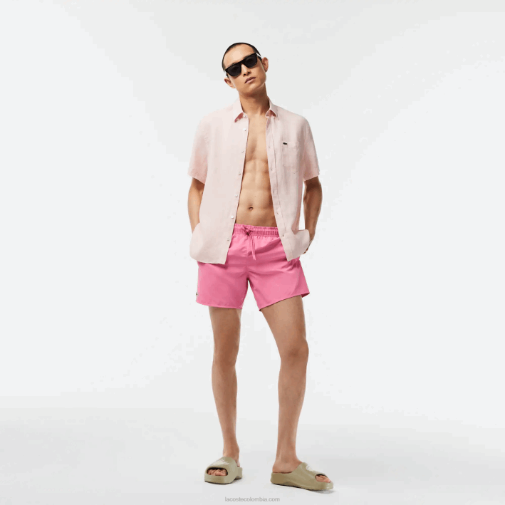 hombres Lacoste 6F24533 rosa verde w4i shorts de baño ligeros de secado rápido