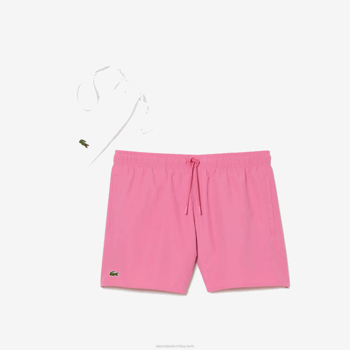 hombres Lacoste 6F24533 rosa verde w4i shorts de baño ligeros de secado rápido