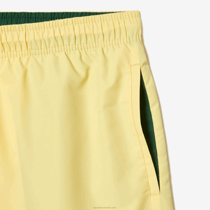 hombres Lacoste 6F24539 amarillo verde 7sh shorts de baño ligeros de secado rápido