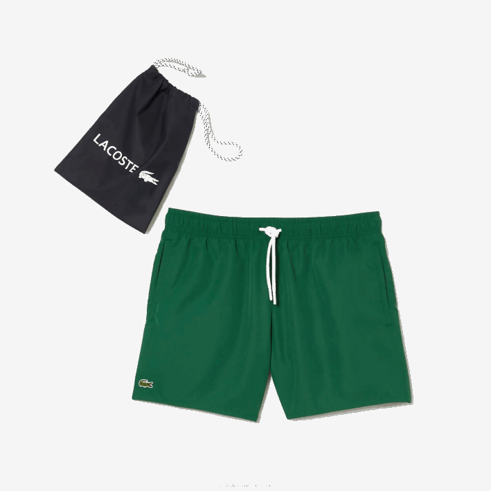 hombres Lacoste 6F24540 verde azul marino 381 shorts de baño ligeros de secado rápido