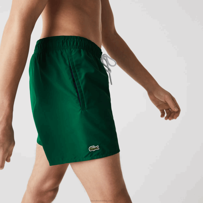 hombres Lacoste 6F24540 verde azul marino 381 shorts de baño ligeros de secado rápido
