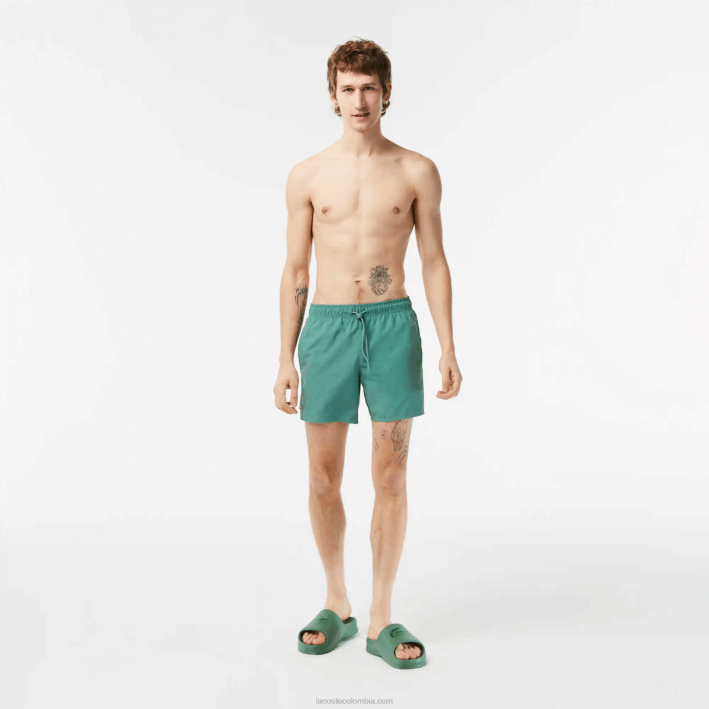 hombres Lacoste 6F24546 wij verde caqui shorts de baño ligeros de secado rápido