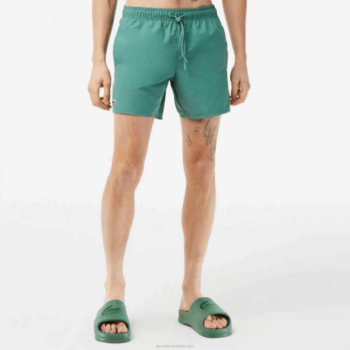 hombres Lacoste 6F24546 wij verde caqui shorts de baño ligeros de secado rápido