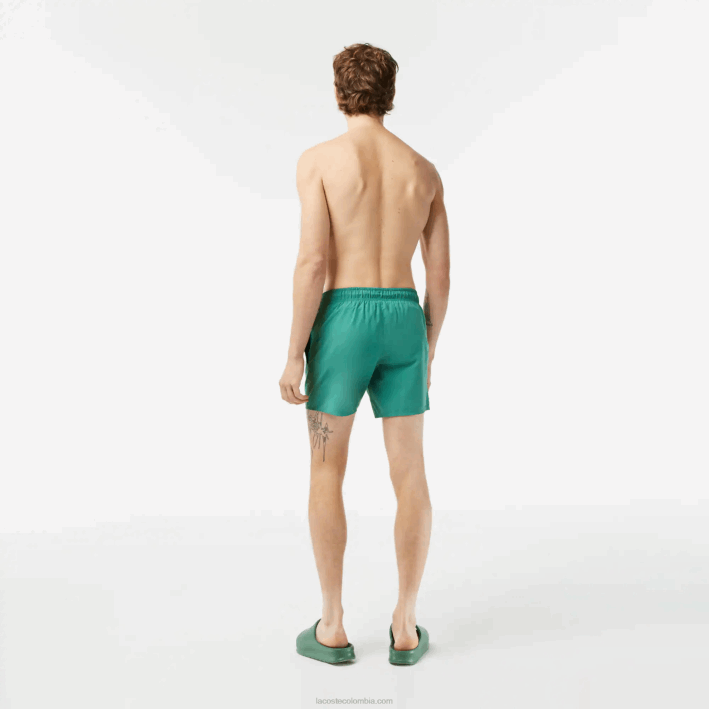 hombres Lacoste 6F24546 wij verde caqui shorts de baño ligeros de secado rápido