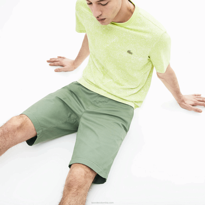hombres Lacoste 6F24553 verde s86 shorts slim fit de gabardina elástica