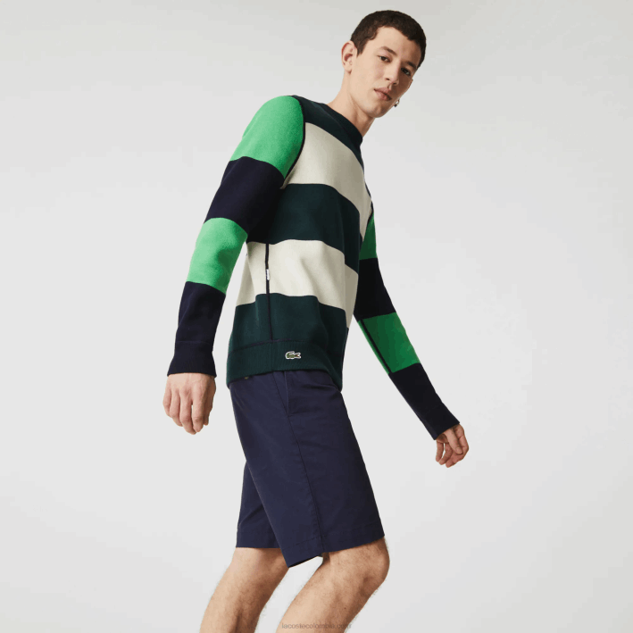 hombres Lacoste 6F24554 azul marino 166 shorts slim fit de gabardina elástica