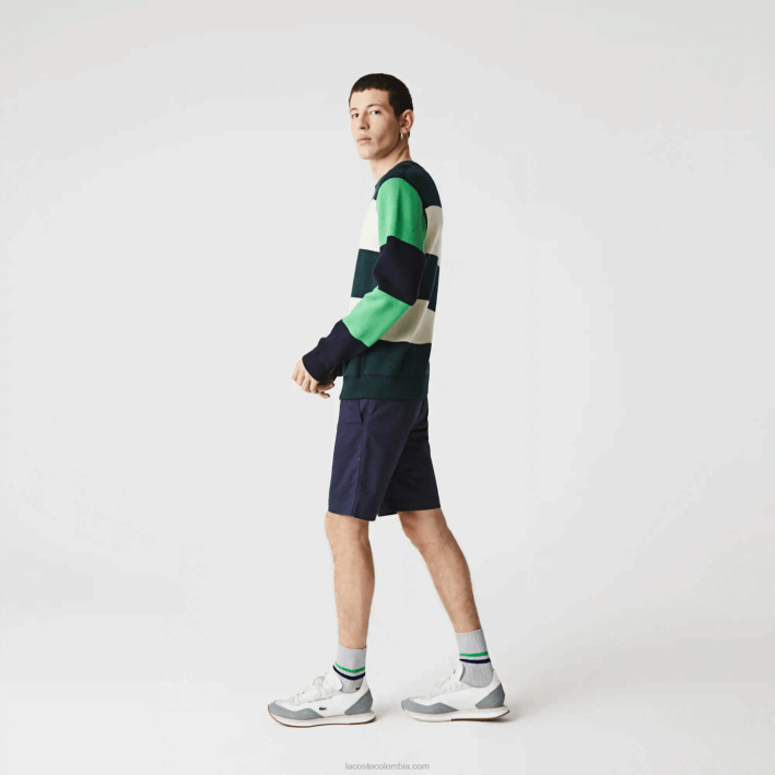 hombres Lacoste 6F24554 azul marino 166 shorts slim fit de gabardina elástica