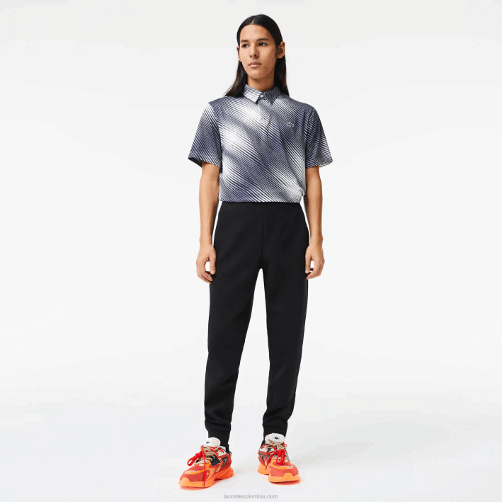 hombres Lacoste 6F241004 negro 031 pantalones de chándal slim fit en mezcla de algodón jaspeado