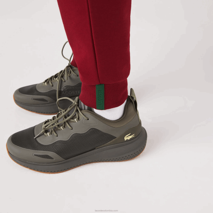 hombres Lacoste 6F241007 burdeos ypw pantalones de chándal slim fit en mezcla de algodón jaspeado