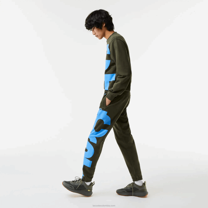hombres Lacoste 6F241038 verde caqui s7t pantalones de chándal con letras en contraste