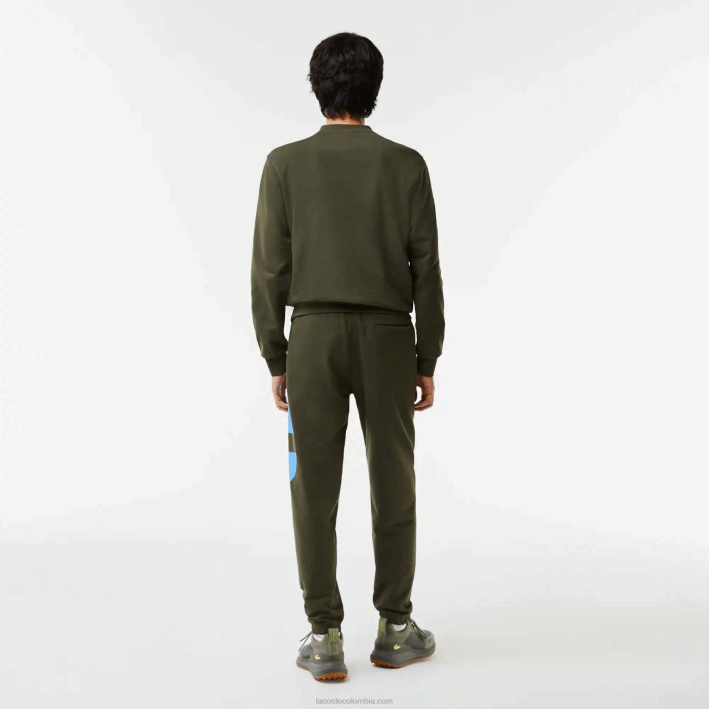 hombres Lacoste 6F241038 verde caqui s7t pantalones de chándal con letras en contraste