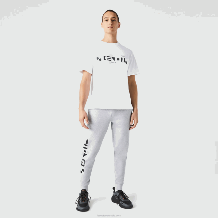 hombres Lacoste 6F241044 lomo gris cca pantalones de chándal con estampado reflectante