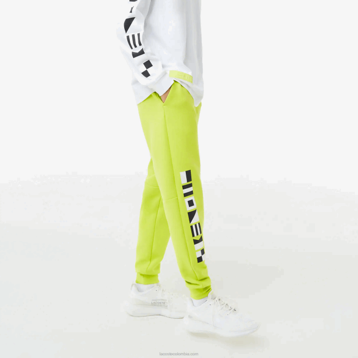 hombres Lacoste 6F241046 amarillo 90v pantalones de chándal con estampado reflectante