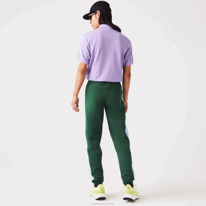 hombres Lacoste 6F241058 verde azul dqa pantalones de chándal con bandas en contraste