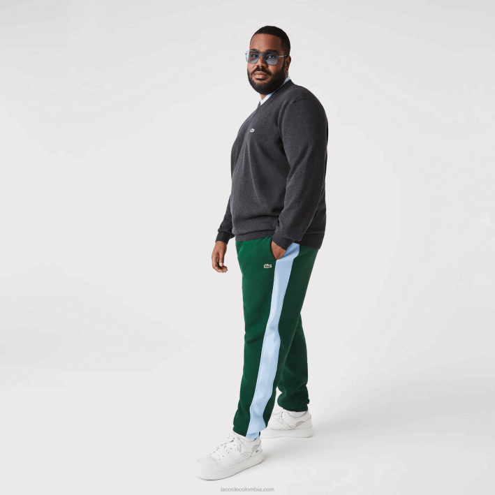 hombres Lacoste 6F241058 verde azul dqa pantalones de chándal con bandas en contraste
