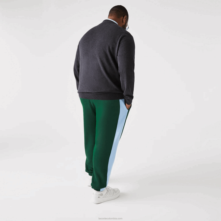 hombres Lacoste 6F241058 verde azul dqa pantalones de chándal con bandas en contraste