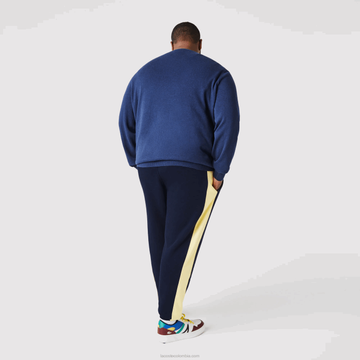 hombres Lacoste 6F241059 azul marino amarillo 144 pantalones de chándal con bandas en contraste