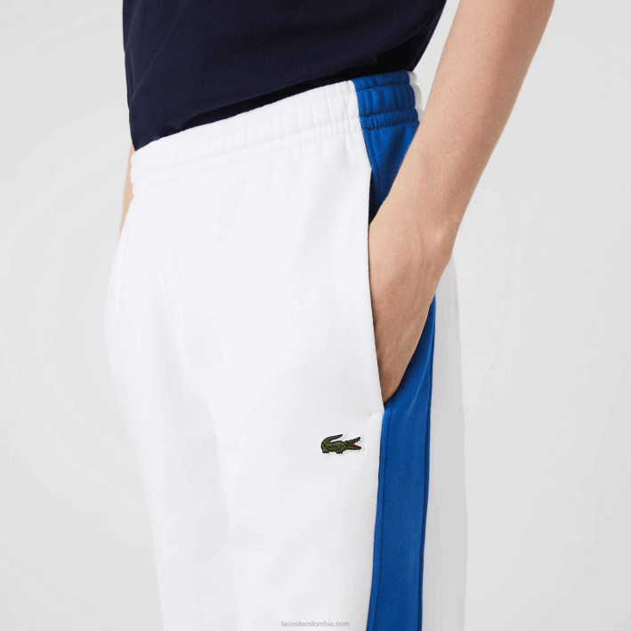 hombres Lacoste 6F241060 blanco azul lmq pantalones de chándal con bandas en contraste