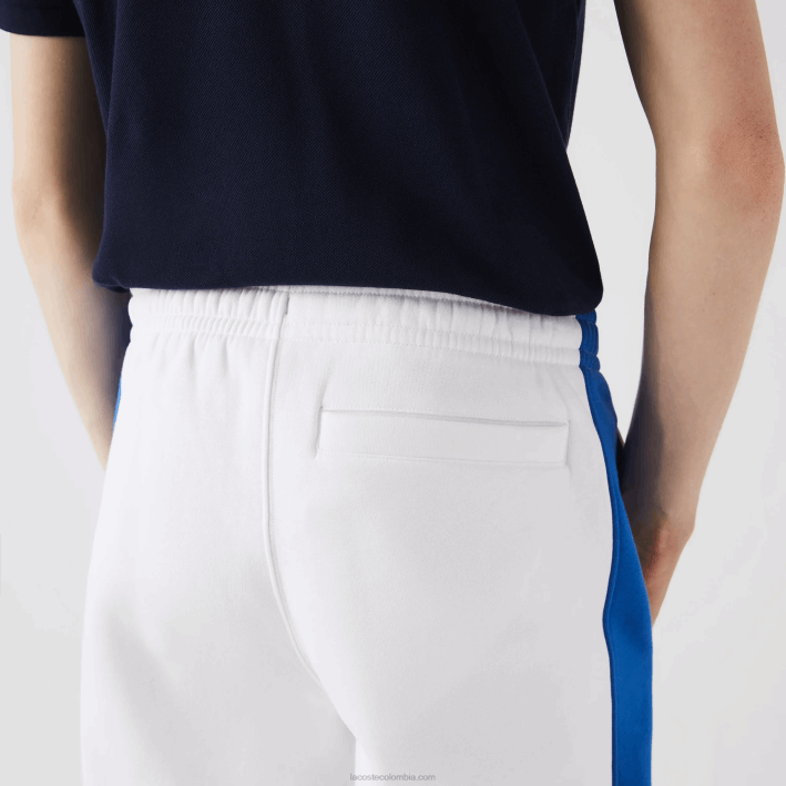 hombres Lacoste 6F241060 blanco azul lmq pantalones de chándal con bandas en contraste