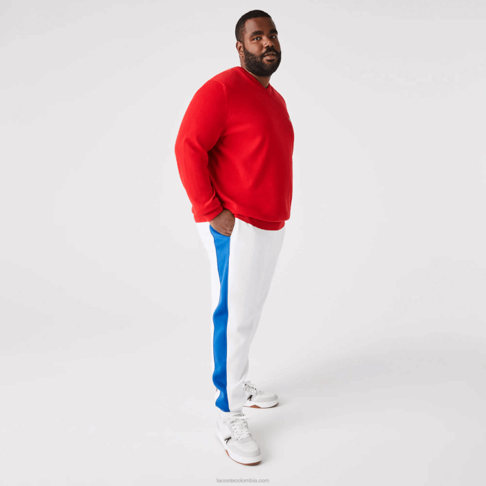 hombres Lacoste 6F241060 blanco azul lmq pantalones de chándal con bandas en contraste