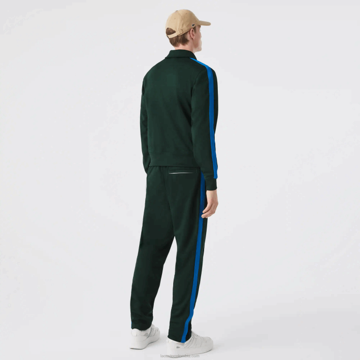 hombres Lacoste 6F241077 yzp verde pantalones de chándal con banda lateral en contraste