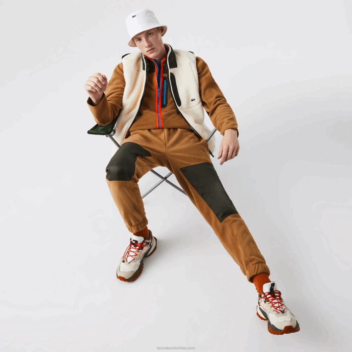 hombres Lacoste 6F241083 marrón caqui verde 89f pantalones deportivos de felpa polar con bloques de color