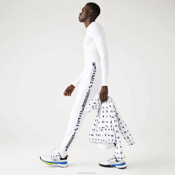 hombres Lacoste 6F241088 blanco 001 pantalones deportivos de tenis con estampado lateral