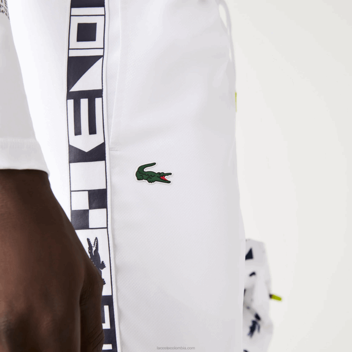 hombres Lacoste 6F241088 blanco 001 pantalones deportivos de tenis con estampado lateral
