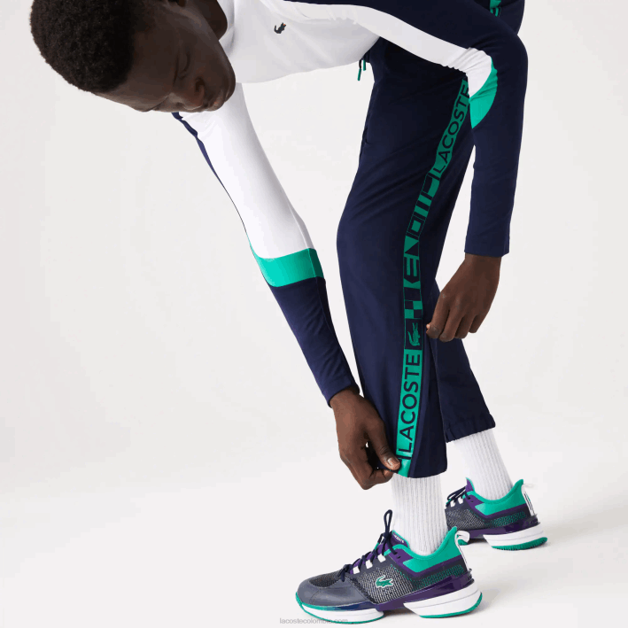 hombres Lacoste 6F241089 azul marino 166 pantalones deportivos de tenis con estampado lateral