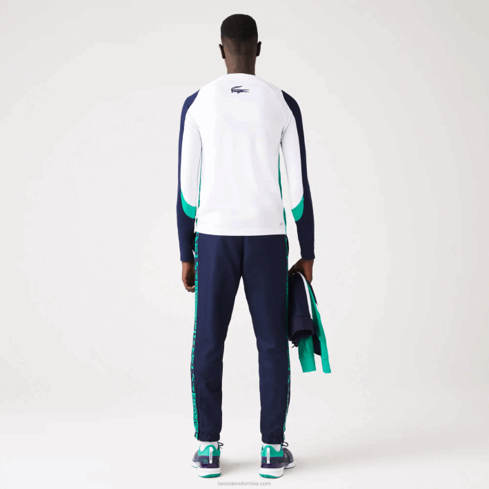 hombres Lacoste 6F241089 azul marino 166 pantalones deportivos de tenis con estampado lateral